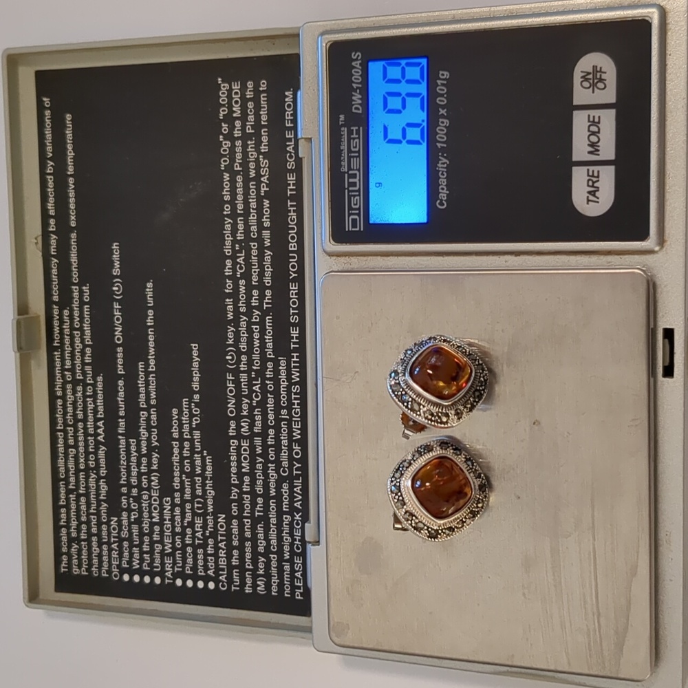 Vintage Sterling Silver Amber & Marcasite Earrings — ATI Mexico 925 - Picture 4 of 4
